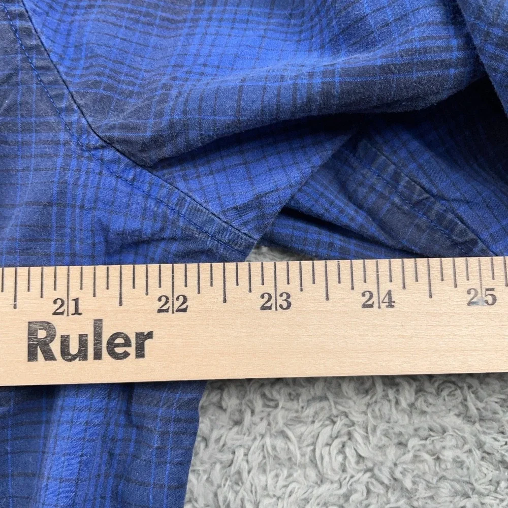 Banana Republic Shirt Mens Large Blue Pearl Snap Plaid Slim Fit Western